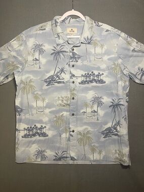Solitude Tropical Hawaiian Shirt XL Blue Palm Tree Button Up